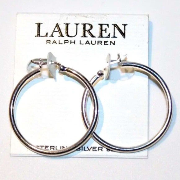 Lauren Ralph Lauren Jewelry - Ralph Lauren Hollow Heart Hoop Earrings Silver Tone NWT